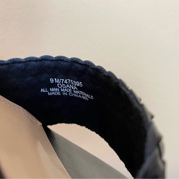 Impo Wedge Platform Chevron Print Heel Black Cream Faux Leather Ankle Strap 9M - Picture 6 of 11